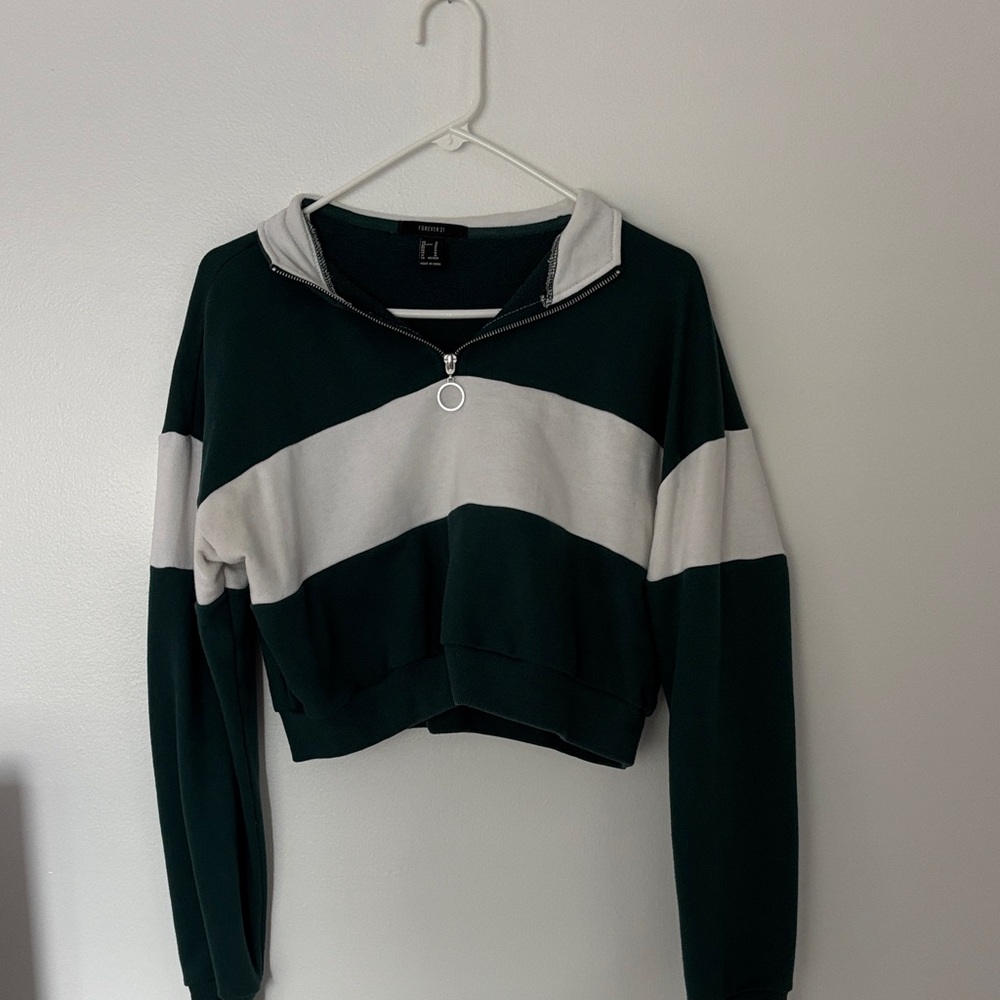 Forever 21 Green and White Striped Hoodie